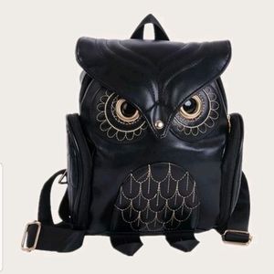 Black And Gold Faux Leather Owl Backpack! New!